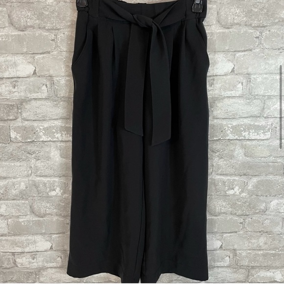 Lululemon Black Cropped Wide Leg Dress Pants Tie Waist Paper Bag Noir Crop 4 - Picture 3 of 6